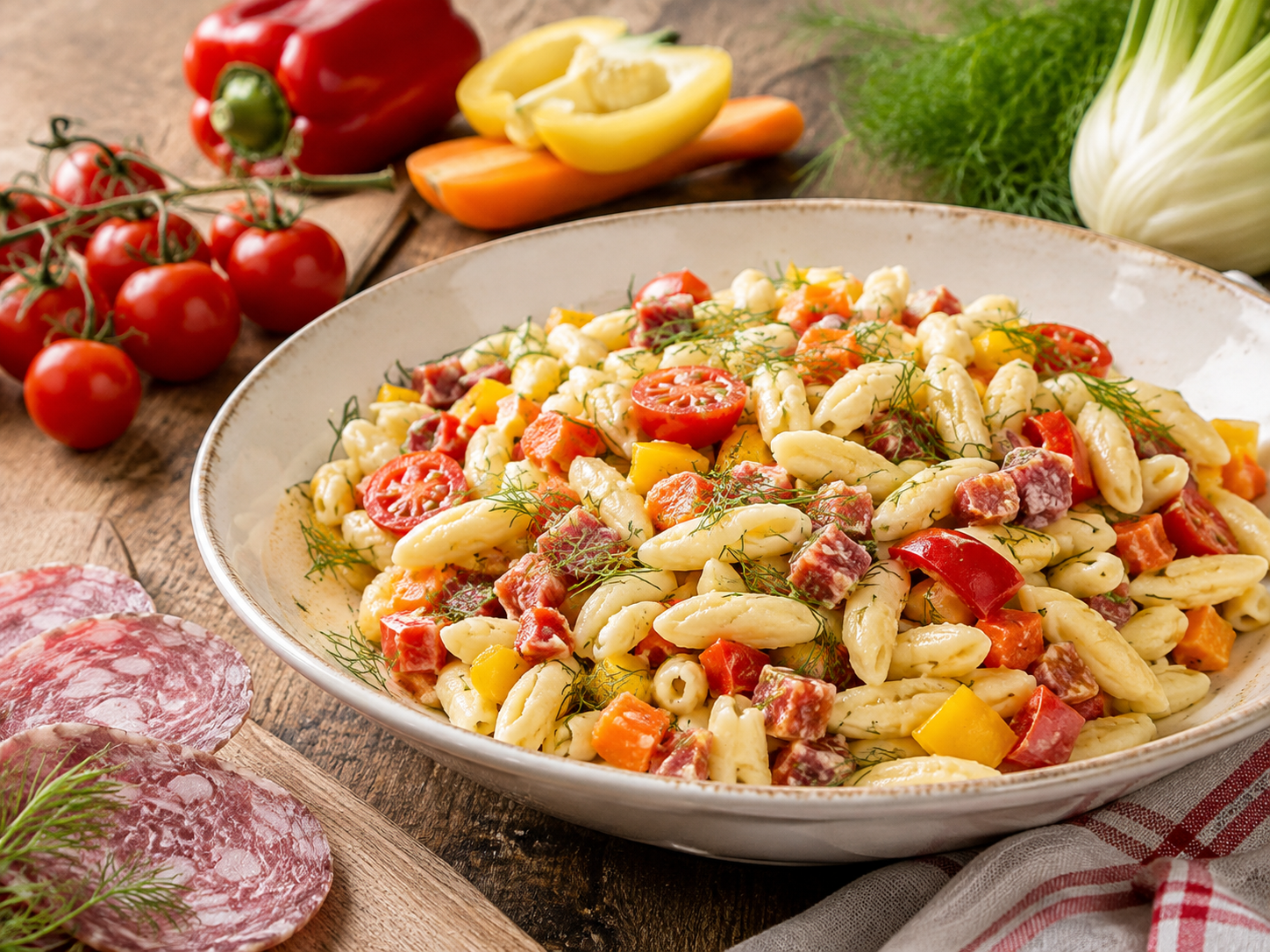 insalata-cavatelli-verdure-finocchiona Insalata di cavatelli con verdure e finocchiona