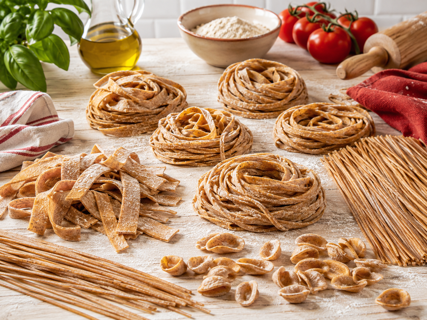 pasta-integrale-fatta-in-casa-formati Diversi formati di pasta integrale fresca fatta in casa