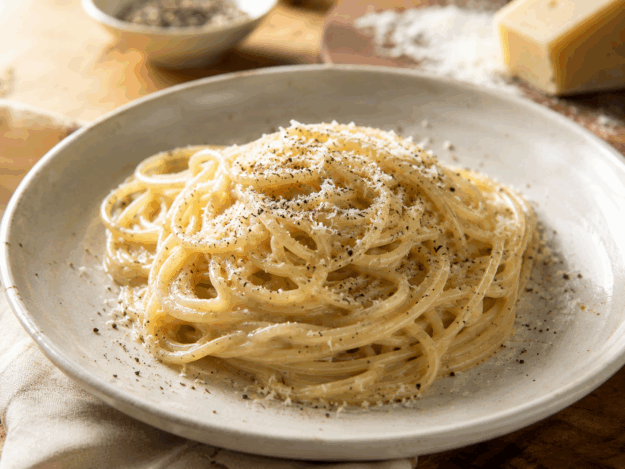 Spaghetti cacio e pepe preparati con Big Mama